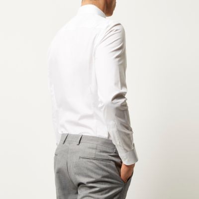 White twill point collar slim fit shirt